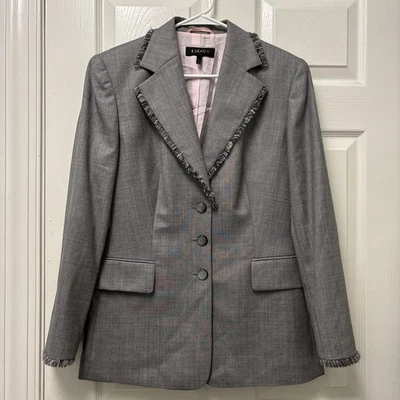 Chaqueta Blazer Mujer Escada Ermenegildo Zegna Gris Lana Flecos Detalle 40 EE. UU. 10 Foto 1 de 4
