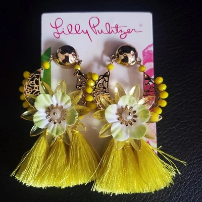 Lilly Pulitzer Capri Soliel Earrings Gold Tone with Bright Yellow Fringe NWT - Image 1 of 4