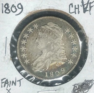 MEDIO DÓLAR DE PLATA BUSTO TAPADO 1809 ~CH/VF DÉBIL X ~BONITA MONEDA~ - Imagen 1 de 2