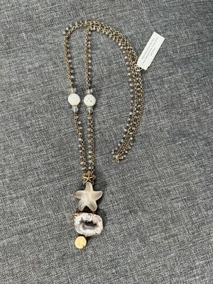 NWT Amy Kahn Russell Brass Sea Glass White Jade Geode Crystal Pendent Necklace - Image 1 of 4