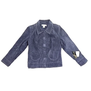 Bamboo Traders Leather Jacket Women's Medium Contrast Stitch Patch Pockets Snaps - Picture 1 of 19
