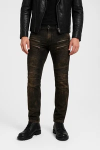 Pantalones de mezclilla Rock Revival para hombre etiqueta 38 real 39x32 marrón Daviday Moto moto motociclista ajustados nuevos - Imagen 1 de 19