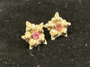 14k Gold Flower Earrings With Pink Topaz Gemstones - Picture 1 of 8