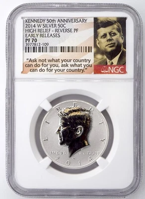 2014-W SILVER REVERSE PROOF KENNEDY HALF DOLLAR NGC PF70 812109 - Image 1 of 2