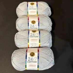 LOT OF 4  Lion Brand Yarn 24/7 Cotton® DK Yarn, Cool Grey gray, same dye lot NEW - Picture 1 of 8