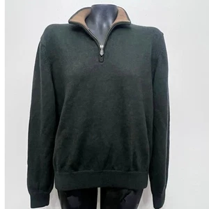 Brooks Brothers Sweater Sz L Green Italian Extra Fine Merino Wool 1/4 Zip Preppy - Picture 1 of 4