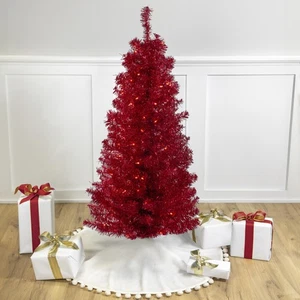 4' Pre-Lit Slim Red Künstlicher Weihnachtsbaum - Klare Lichter - Bild 1 von 5