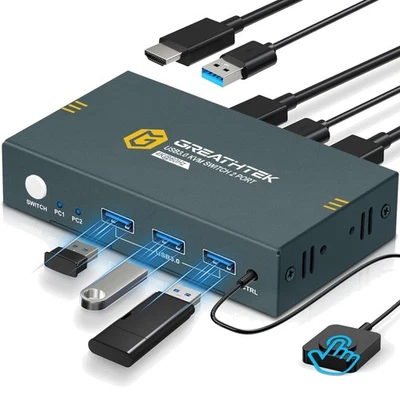 4K HDMI KVM Switch für 2 Computer – Plug-and-Play und Benutzerfreundlich - Bild 1 von 4