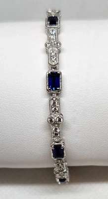 Красивый браслет из чистого серебра с сапфиром лабораторной огранки изумруд - Изображение 1 из 3