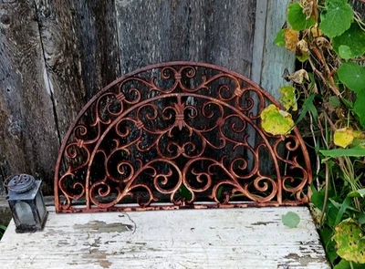 Ornate Architectural Salvage Metal Pediment Door or Window Topper, Garden 26x15" - Image 1 of 4