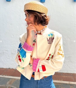 ZARA NUOVA CON ETICHETTE 2025. GIACCA BLAZER COTONE RICAMATO ECRU. 4786/206/712 - Foto 1 di 8