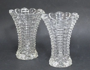 Vintage Hobnail Vase Clear Glass Flared Scallop Rim Set 2 - Picture 1 of 7