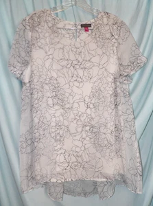 Vince Camuto weiß Blumen Rundhals SS High Low Chiffon Bluse Damen Größe L - Bild 1 von 3