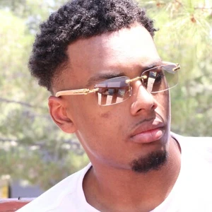 Retro Wood Buffs Vintage Style 90s Gangster Rimless Clear Lens Square EyeGlasses - Picture 1 of 49