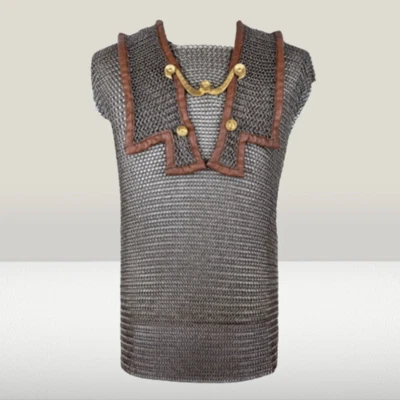 Lorica hamata romana de acero inoxidable, hamata de cota de malla de 9 mm, anillo plano de acero de 9 mm Foto 1 de 3