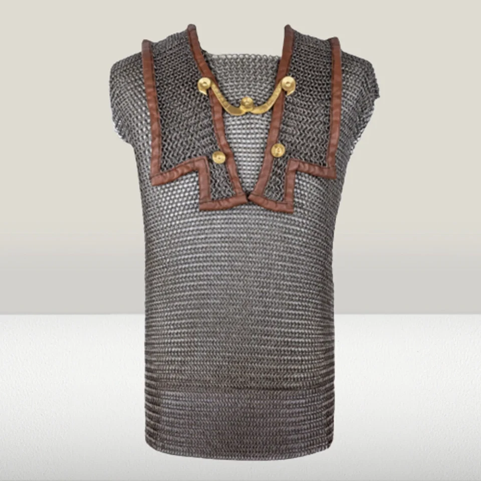 Lorica hamata romana de acero inoxidable, hamata de cota de malla de 9 mm, anillo plano de acero de 9 mm Foto 1 de 3