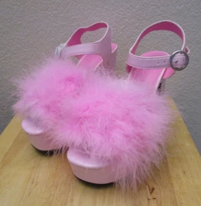 Sugar Thrillz Pink Feather Marabou Fuzzy Platform Heels Womens Size 9 NEW - Picture 1 of 18