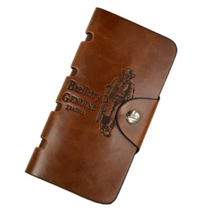 Mens Brown Vintage Bifold Wallet ID Card Holder Clutch PU Leather Long Purse Bag - Picture 1 of 10