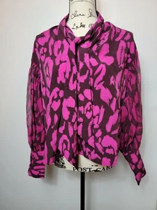 Who What Wear Animal Print Balloon Sleeve Blouse - Pink Painted Animal - XS - Picture 1 of 10