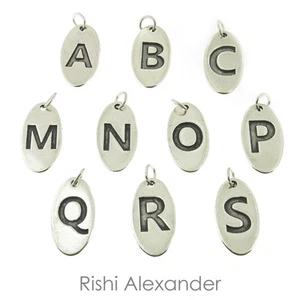 925 Sterling Silver Oval Alphabet Letters A-Z Tag Charms Made in USA - Picture 1 of 2
