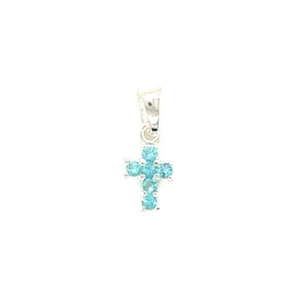 MINI CUBIC ZIRCONIA AQUAMARINE CROSS CZ STERLING SILVER 925 March Birthstone - Picture 1 of 7