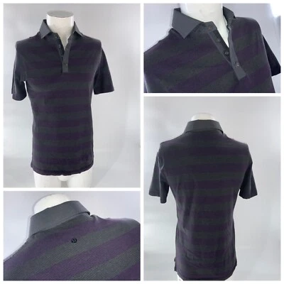 Camisa polo masculina Lululemon pequena roxa cinza listra poli nylon YGI A2-325 - Imagem 1 de 4
