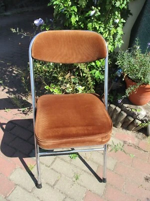 Klappstuhl Cord braun Midcentury? gebraucht Stuhl Chrom 70ziger Jahre Vintage - Bild 1 von 4