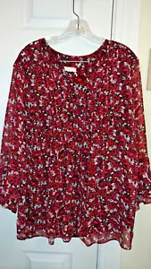 Women's black red white Floral Top size 2X/3X CHARTER CLUB - Picture 1 of 3