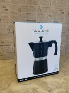 GROSCHE Milano Stovetop Espresso Maker Moka Pot 6 Espresso Cup size 9.3oz, Black - Picture 1 of 7