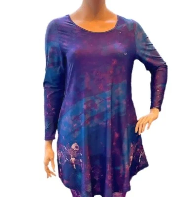 Simply Aster 2Pc. Tunic Set Plus Size 1X Purple Teal Mini Dress Long Sleeves NWT - Изображение 1 из 4
