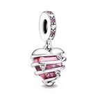 Genuine 925 Sterling Silver Pink Dangling Heart Charm 💖 + FREE Jewellery Bag!