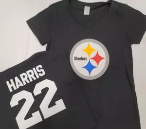 9821-4 NFL Apparel Pittsburgh Steelers Najee Harris Damen-Shirt mit V-Ausschnitt neu schwarz - Bild 1 von 1