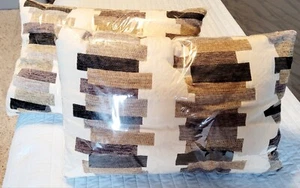 2 Accent Pillows 12/18 Neutral Colors Browns Black Grays Cream - Picture 1 of 4