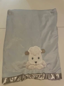 Blankets & Beyond Little Lamb Sheep Blue Baby Blanket Satin Edge - Picture 1 of 4