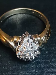 Vintage Cocktail Ring 10K Yellow Gold Cluster Baguette Diamond Size 8 Or Scrap - Picture 1 of 6