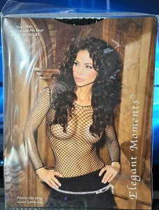 Elegant Moments Style 1480 Black Fence Net Long Sleeve Cami Top OSFM 90-160lb. - Picture 1 of 2