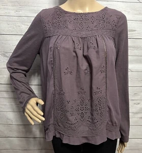 Knox Rose Blouse Medium Purple Eyelet Long Sleeve Cotton Rayon Bohemian Ruffle - Picture 1 of 14