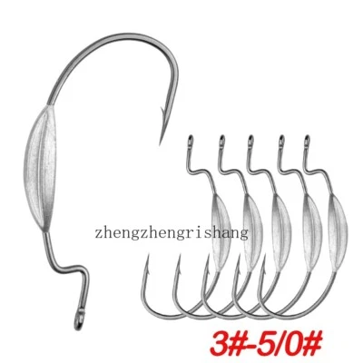20pcs Weighted Wide Gap Offset Worm Hooks Weedless Soft Lures Bait Hook 3#-5/0# - Image 1 of 4