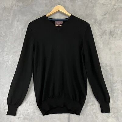 John Lewis Jumper Men's Large Black Pure Merino  Wool V Neck - Image 1 of 4