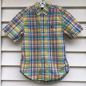 Ralph Lauren Plaid Shirt Boys Small (8) Yellow Blue Red Short Sleeve Button Down - Picture 1 of 13
