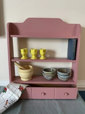 Trinket Shelf VTG Pink Shabby Chic Wood Wall Display Shelf With a Drawer - Image 1 of 4