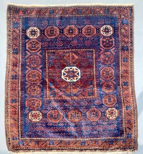 Antigua alfombra tradicional de lana Baluchi hecha a mano oriental multicolor 110 x 96 cm - Imagen 1 de 8