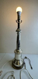 Vintage Hand Blown Glass Electric Column Tall Table Lamp Silver Mercury Glass - Picture 1 of 13
