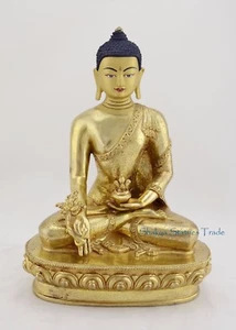 8.5" Medicine Buddha Gold Gilded Face Painted Copper Statue From Patan, Nepal - Picture 1 of 4