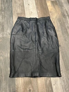 Prestige Club Black Leather Pencil Skirt Women Vintage Y2K Sz 14 - Picture 1 of 6