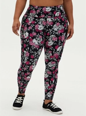 Leggings Torrid Skull Active bolsos florais rosa preto nova com etiquetas 1X - Imagem 1 de 4