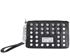 Raoul Mujeres Negro tachonado de cuero Clutch Bolso de pulsera - Imagen 1 de 7