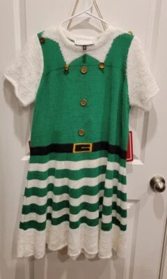 Vestido Elfo de Papá Noel con Campanas Verde Blanco Dorado Negro Talla 2XL Foto 1 de 4