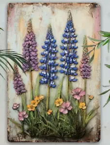 METAL ART - Decorazione Floreale Lupino, Disegno Blu e Viola - Decorazione 2D 12x8" - Foto 1 di 6