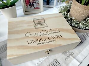 Personalised Engraved Wooden Engagement Box, Keepsake Memories Box, 31x22.5x9.5